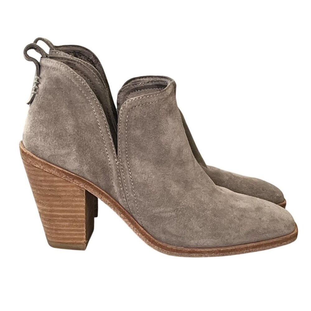 Jeffrey Campbell Rosalee Taupe Suede Booties Size 8.5 Chunky Heel - Picture 4 of 7